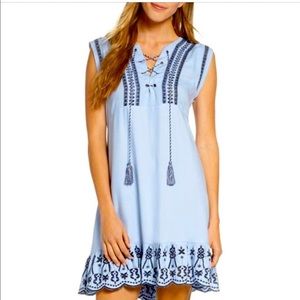 BB Dakota for Steve Madden Blue Embroidered Ruffle Dress Size XS EEUC